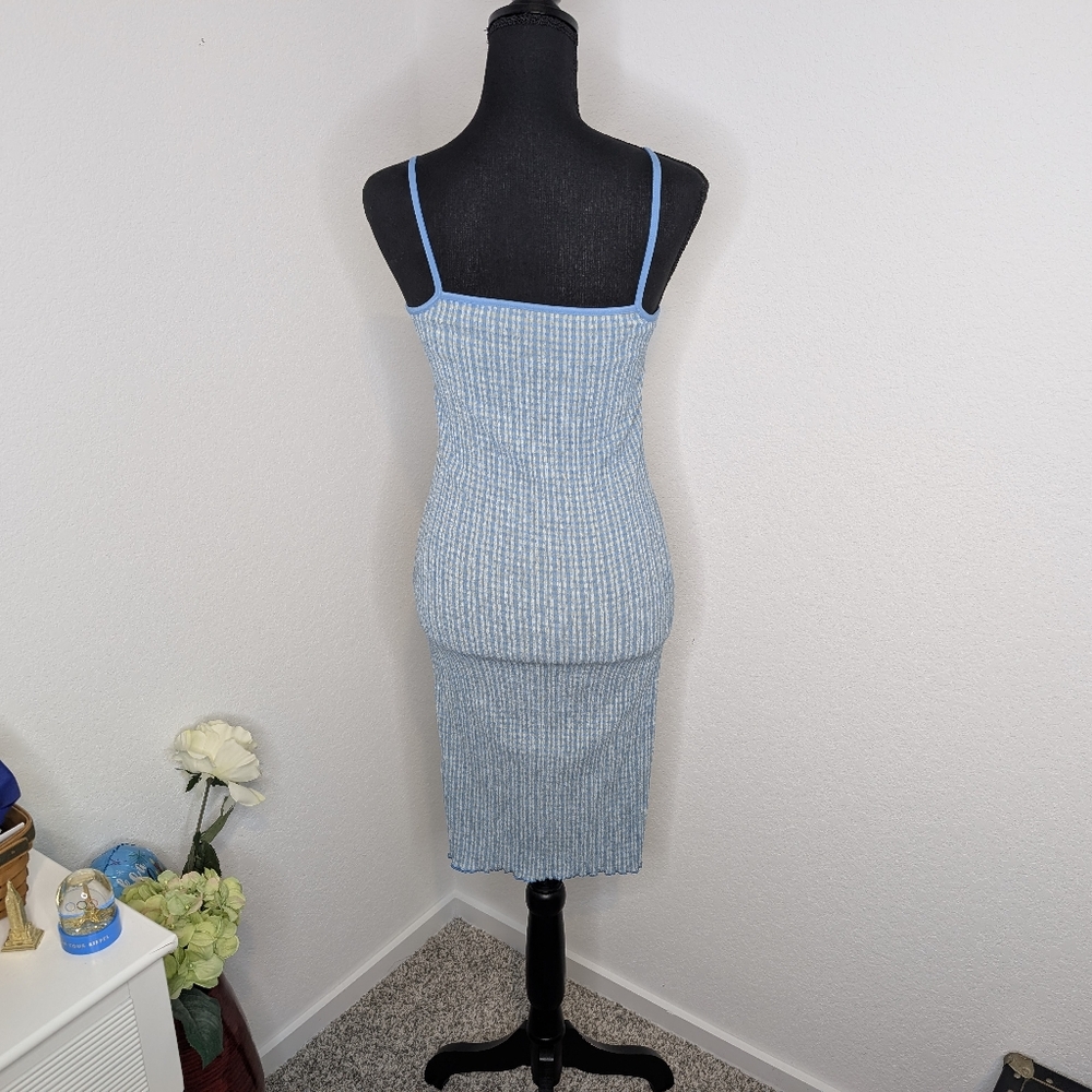 💘 Aritzia Wilfred Jazz Blue Spaghetti Strap Bodycon Seersucker mini dress XS - Picture 4 of 7